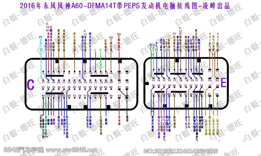 2016年东风风神A60-DFMA14T带PEPS发动机电脑接线图